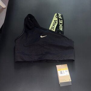 Nike Black and Gold One-Shoulder Sports Bra